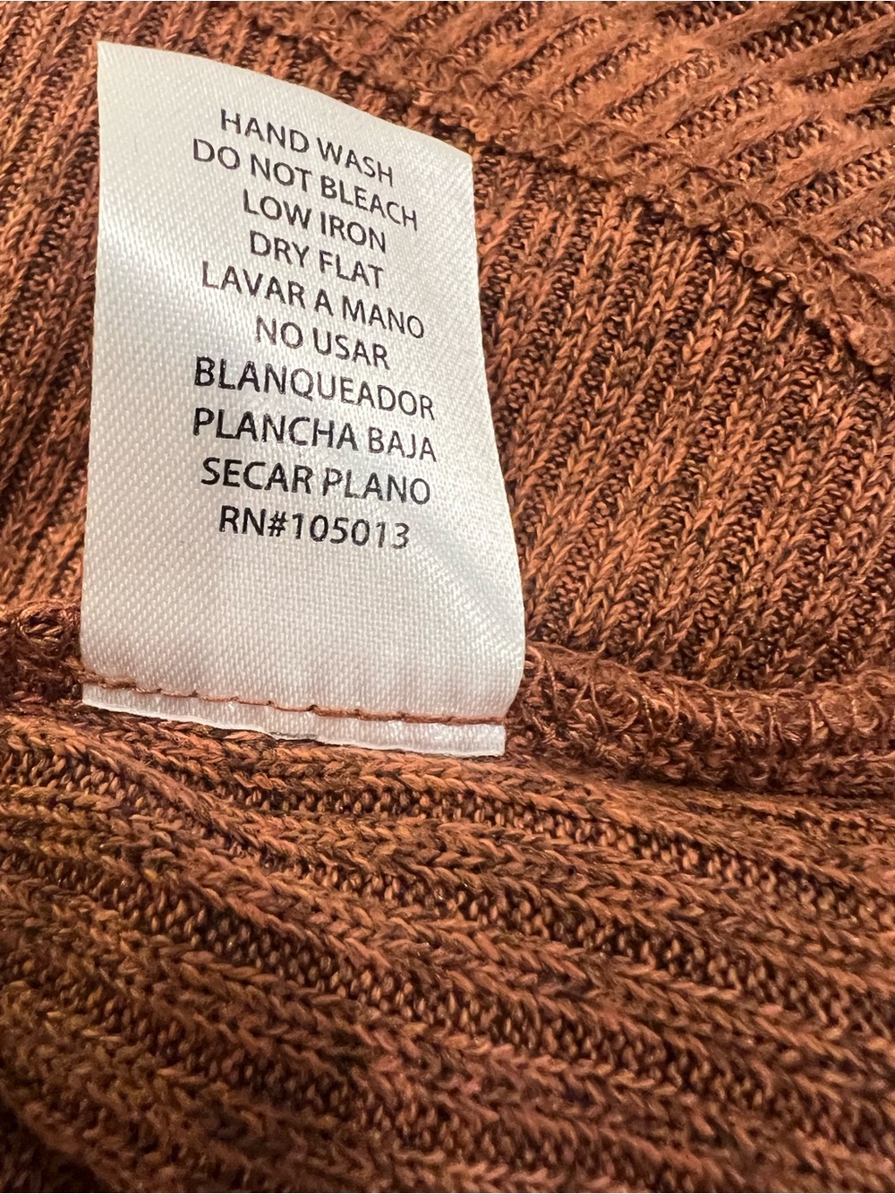 Dear Scarlett Ribbed Knit Shawl Collar Draped Cardigan in Rust Brown - Picture 5 of 5